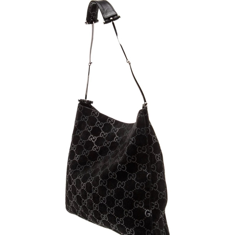 Authentic Vintage Gucci Tom Ford Era Black Monogram Suede Shoulder Bag - Picture 2 of 4